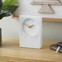 Deco 79 Marble Minimalistic Rectangular Clock with Recessed Numberless Clockface, 6" x 2" x 9", White
