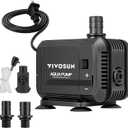 VIVOSUN 400GPH Submersible Pump(1500L/H, 15W), Ultra Quiet Water Pump with 5.2ft High Lift, Fountain Pump with 5ft Power Cord, 3 Nozzles for Fish Tank, Pond, Aquarium, Statuary, Hydroponics