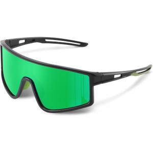 Sports Baseball Cycling Sunglasses for Men:Polarized Sunglasses for Women Youth UV400 Protection Running Sunglasses - Black Frame Green Lens, Large
