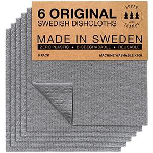 SUPERSCANDI 5 Pack Swedish Dishcloths for Kitchen - 100% Biodegradable & Compostable Reusable Paper Towels Washable, Food-Safe & Without Plastic - Dish Rags Suitable for Any Surface, Grey
