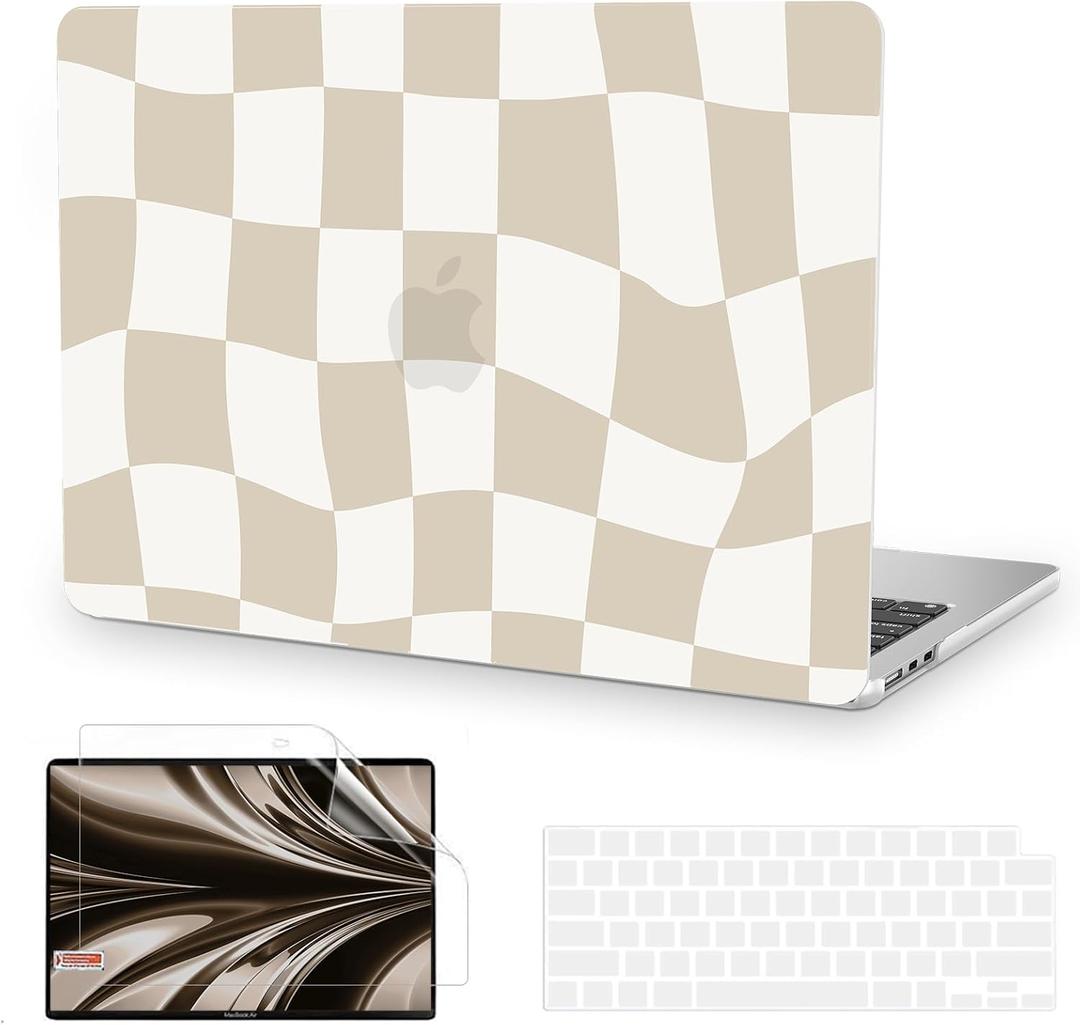 Anban Compatible with MacBook Air 13 inch Case M5 2026 2025-2022 M4 M3 M2 A3449 A3240 A3113 A2681, Plastic Hard Shell+Keyboard Cover+Screen Protector for MacBook Air 13.6 inch Case, Beige Checkered