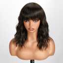 Wavy Wig with Bangs Olive Brown Bob Curly Hair Wigs for Women Realistic Shoulder Length Style Synthetic Heat Resistant Wig Suitable for Wear for Beginners