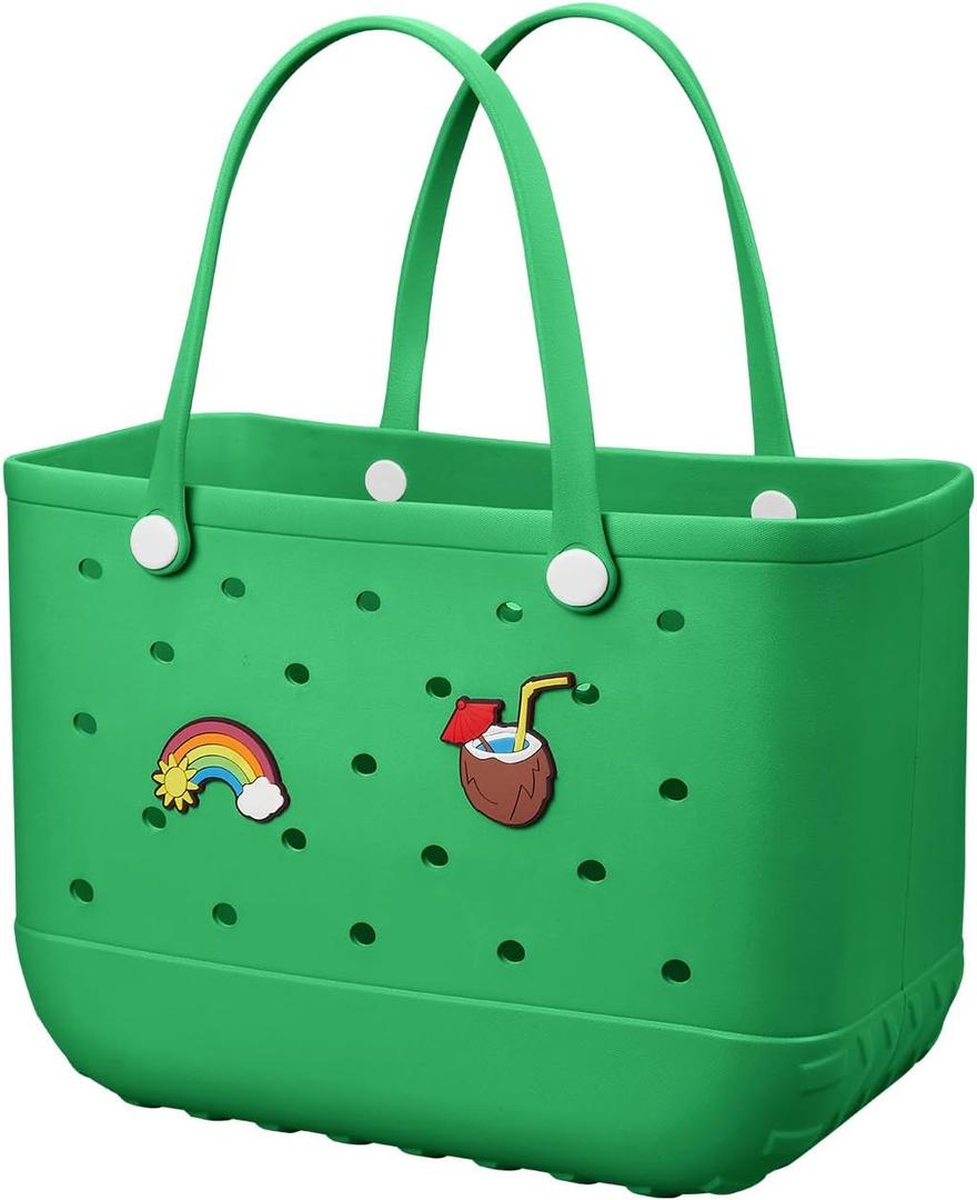 Baonat Beach Bag Rubber Tote Bag - Waterproof Travel Bag for Women Washable Tote Bag Handbag for Sports Beach Market Pool (Green, Large)