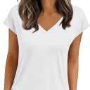 LILLUSORY V Neck T Shirts for Women Cap Sleeve Business Casual Tops Summer Cute Beach Vacation Clothes Basics Tees (Small)