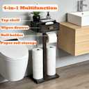Freestanding Bathroom Toilet Paper Holder Stand with Shelf, Bamboo Toilet Paper Roll Holder with Wet Wipes Storage Drawer(Vintage Black)