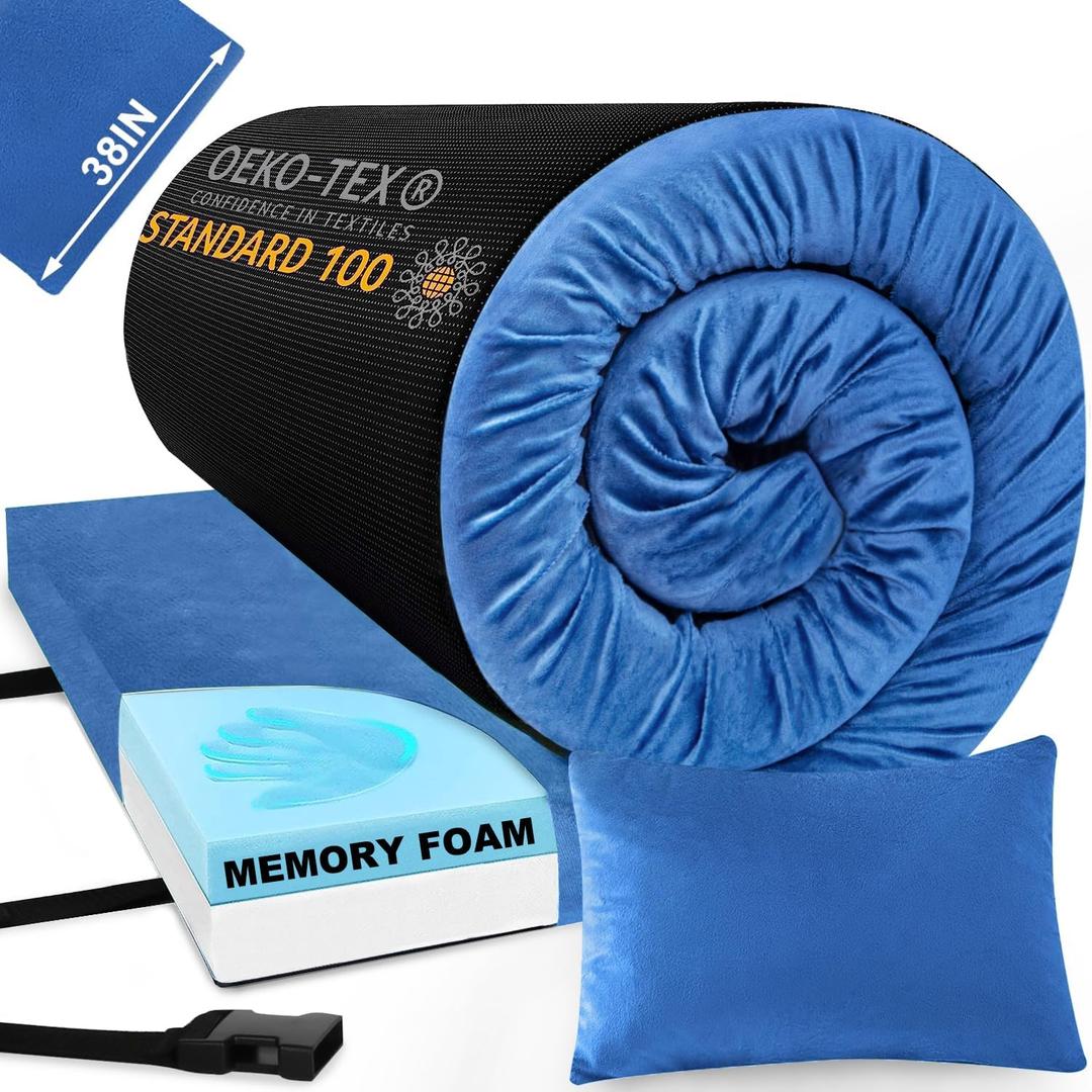 Aodisman Sleeping Pad,3-inch Thick Memory Foam Camping Mattress,Portable Roll-Up Mat for Car/Tent/Floor/Cot/Travel,Comfortable Pad for Guests Sleepover (Blue)
