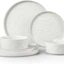 LIANYU 6 Piece Stoneware Dinnerware Sets for 2, Kitchen Plates and Bowls Dishes Sets, Speckled Dinner Ware Dishware, Chip and Scratch Resistant, Microwave & Dishwasher Safe, Polar White