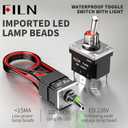 1Pcs Rocker Toggle Switch 12V 20A Heavy Duty Racing Car Auto SPST On/Off Toggle Switch Red LED Illuminated 6 Pin with Yellow Waterproof Safety Cover Third Gear Green/red/Green