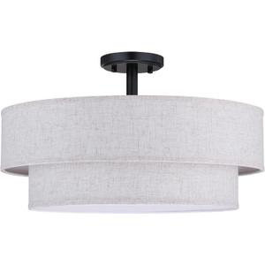 4 Lights 20 Inch Semi Flush Mount Close to Ceiling Light Fixture,Linen Fabric Shade Black Finish for Bedroom,Living Room,Dining Room Hallway