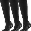 Cotton Compression Socks Women&Men with Grips Non Slip 15-20mmHg Knee High Graduated Sock for Nurse, Pregnancy, Yoga (2X-Large, 03-3 Pairs-black)
