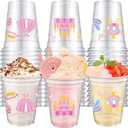 VDESFUEBY 40Pcs Pink Princess Castle Disposable Plastic Cups 12oz Pink Party Cups Disposable Transparent Princess for Princes Themed Birthday Party Ornaments