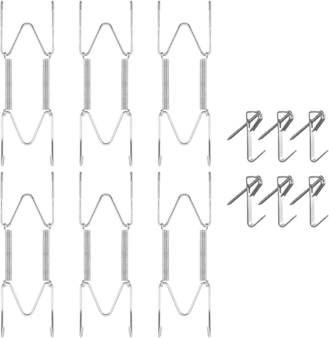 Bilillo 6 Pieces Invisible Heavy Duty Plate Holders, Stainless Steel Plate Hangers for The Wall, Plate Hangers for Display with Wall Hooks, Suitable for 6-8 inch Decorative Plates and Arts (Silver)