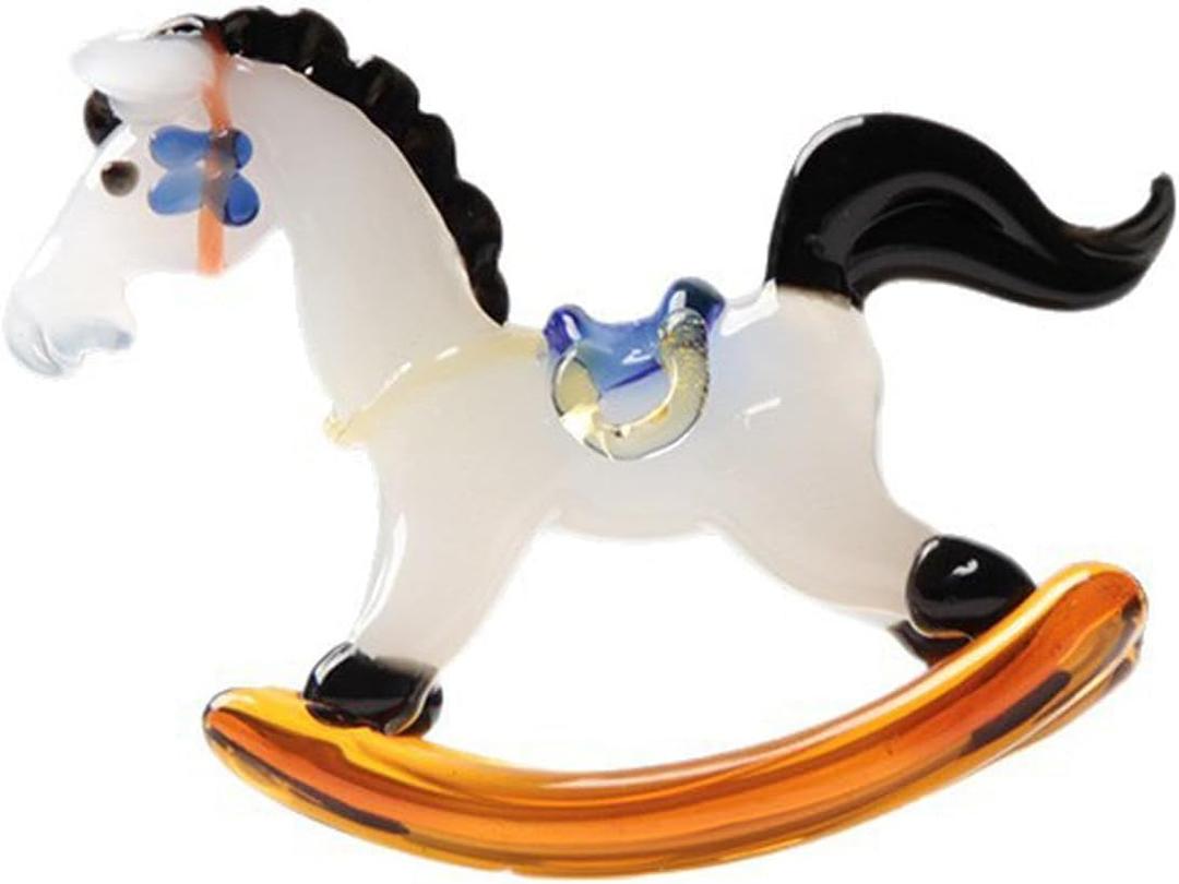 Rocking Horse Figurine 2.4 Inches Hand Blown Glass Mini Horse Crafts Desktop Decoration for Home Decor