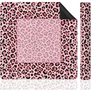 Hot Pink Leopard Print Mahjong Mat for Table, Preppy Pink Y2K Cheetah 31.5" x 31.5" Non-Slip & Noise Reduction Mahjong Mat for Poker Dominoes Cards & Board Games