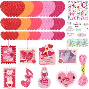 Eaasty 294 Pcs Valentine's Day Craft Kit Valentine's Day Cards Kit DIY Bookmarks Set with Assorted Cards, Heart Foam Sticker, Poms, Rhinestone, Motivational Stickers, for Gifts Exchange