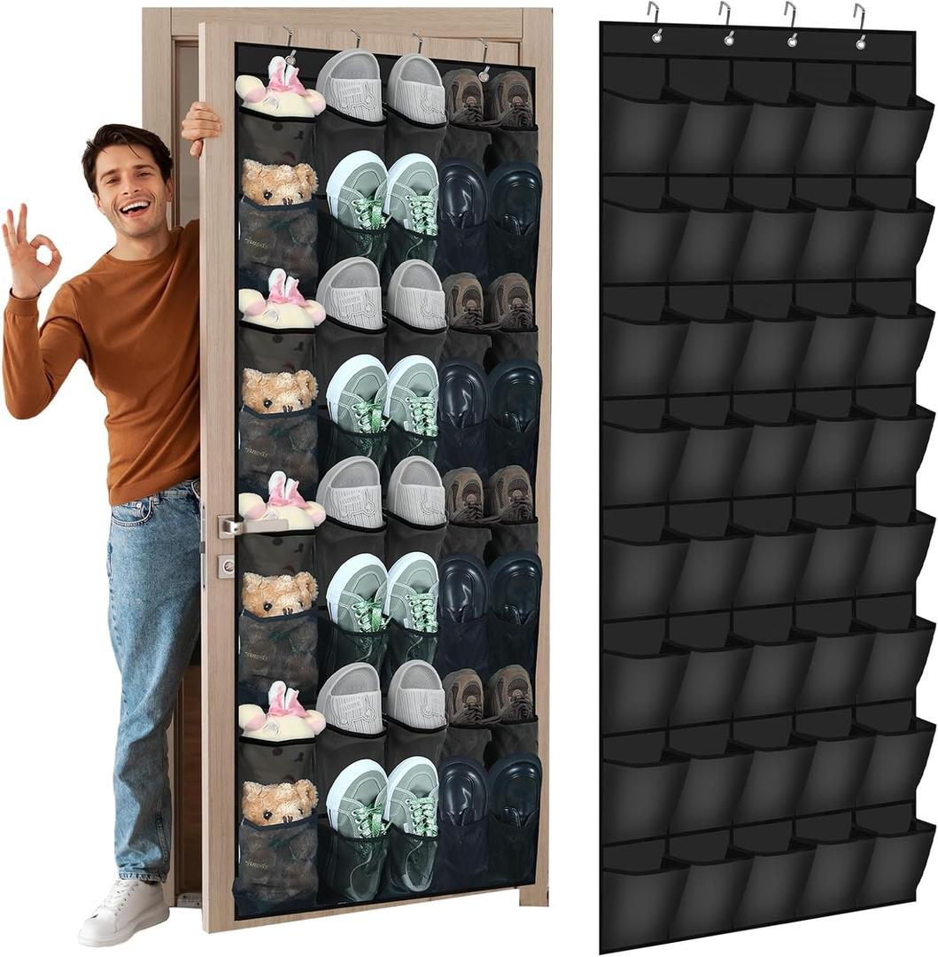 Windyun 40 Large over the Door Hanging Shoe Organizer Black Mesh Pockets Shoe Rack for Closet Behind Door Hanger Storage Holder Nonslip for Cruise Essentials, Dorm Room Storage, Utility Room