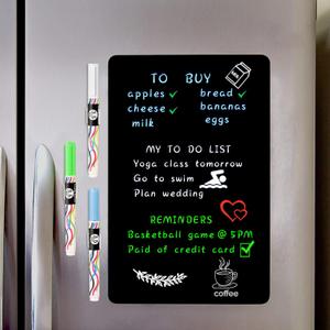 Magnetic Black Dry Erase Board Sheet 12" x 8" for Fridge, Easy to Read with 3 Bright Colors Chalk Markers, Small Refrigerator Magnet Whiteboard for Family Planner Grocery List