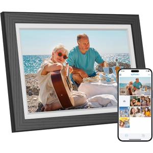 Dragon Touch Digital Picture Frame WiFi 10 inch IPS Touch Screen Digital Photo Frame Display, 32GB Storage, Auto-Rotate, Share Photos via App, Email, Cloud, Classic 10 Brown (Black wood)