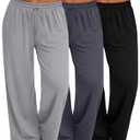 Neer 3 Pack Women's Plus Size Pants with Pockets Ladies Yoga Wide Leg High Waist Drawstring Sweatpants Elastic Lounge Pants (Black, Dark Gray, Light Gray, 3X-Large)