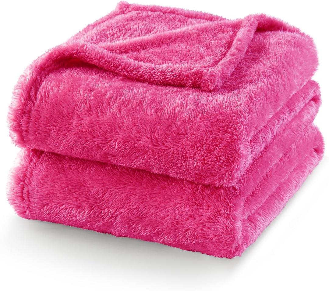 Exclusivo Mezcla Plush Fuzzy Fleece Bed Blanket Queen Size, Super Soft, Fluffy and Warm Blankets Suitable for All Seasons (Hot Pink, 90x90 Inches)