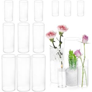 UDU 12 Pack Glass Cylinder Vases for Centerpiece 4,6,8,10 Inch Tall Clear Flower Vase Hurricane Floating Candle Holder for Table Centerpiece Wedding Home Decor