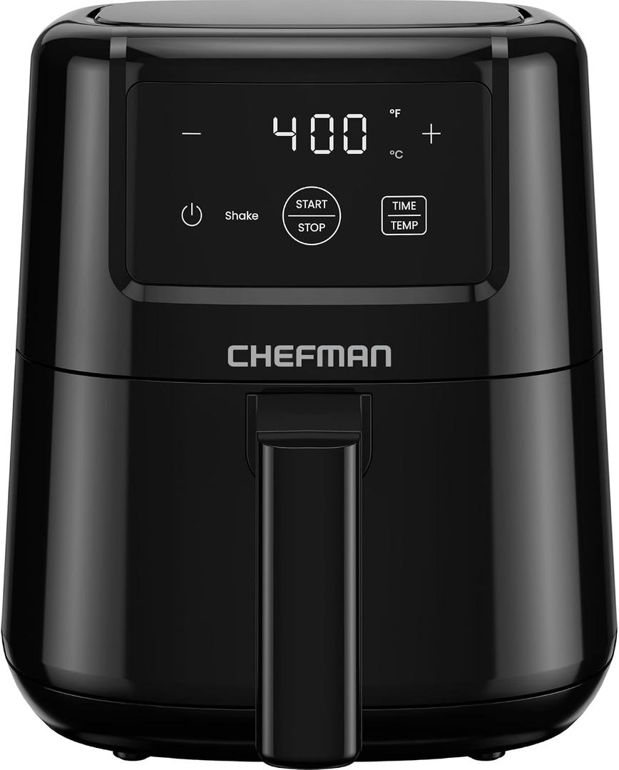 CHEFMAN 2 Qt Mini Air Fryer Digital Space-Saving Compact Air Fryer with Nonstick and Dishwasher Safe Basket, Quick & Easy Meals in Minutes, Features Digital Timer and Shake Reminder Black