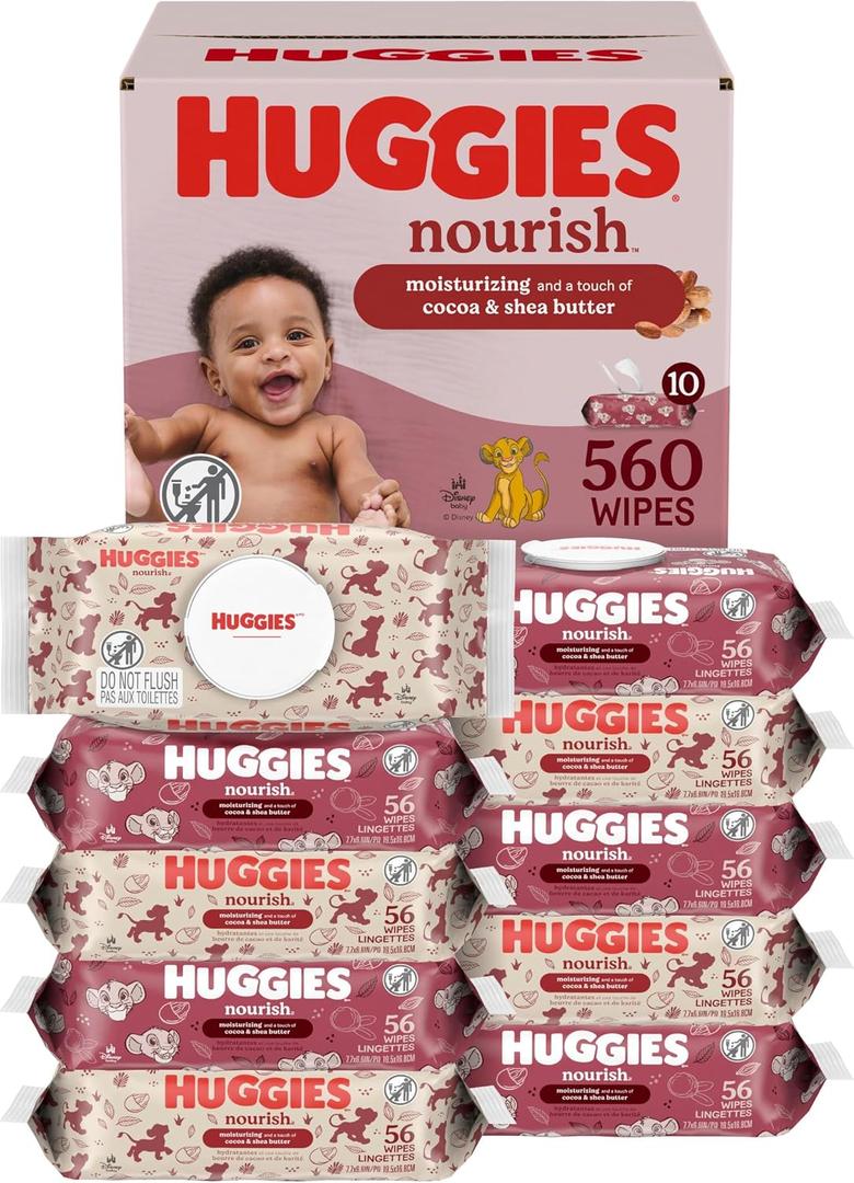 Huggies Nourish Scented Baby Wipes, 10 Push Button Packs (560 Wipes Total)