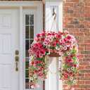6 Pcs Artificial Fake Hanging Flowers Plants for Outdoor Decoration Faux Silk Long Vine UV Resistant Look Real for Spring Summer Outside Home Porch Patio(Red Pink)