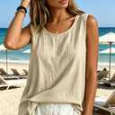 Lyocell Linen Tops for Women Summer Trendy Casual Tank Tops Comfy Lightweight Loose Womens Sleeveless Tops Shirts