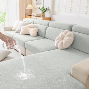 hyha Waterproof Couch Cushion Covers for Sectional Sofa, Sofa Slipcover Washable, Sectional Chaise Lounge Couch Covers L Shape for Pets with Elastic Bottom(Chaise, Light Grey)