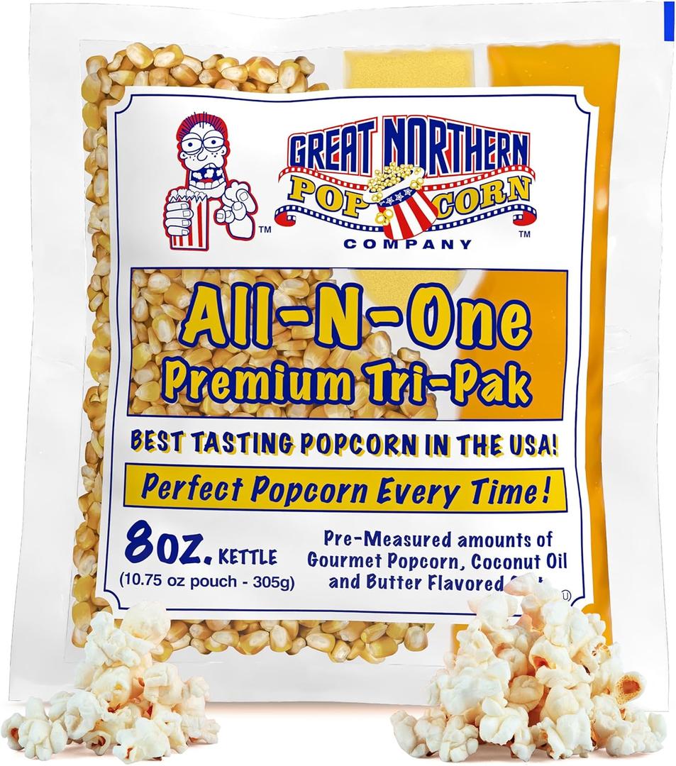 12oz Popcorn Machine Popcorn Packets - All-in-One Movie Theater Style Popcorn Kernels, Salt, and Oil Packs by Great Northern Popcorn (24 Case) Best By 06/29/2028