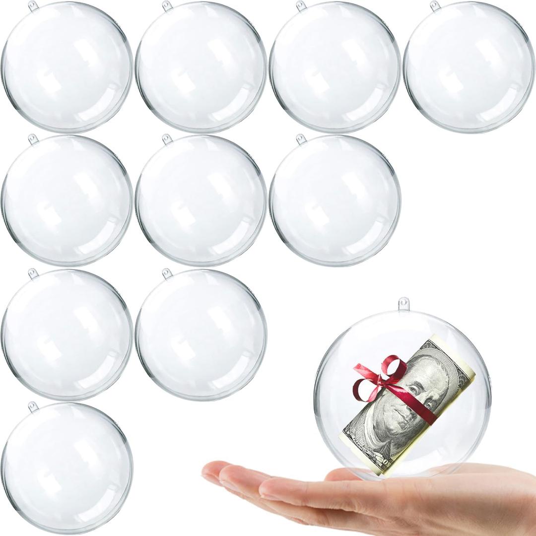 Fillable Christmas Ornaments Balls 80mm 10pk Clear Plastic Fillable Ornaments for Crafts, DIY Hanging Transparent Ball Ornaments for Christmas Tree Decorations Indoor Home Decor Wedding Party Supplies