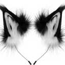 Handmade Fox Wolf Cat Ears Headband Furry Animal Cosplay Costume accessory for Halloween Party Festival (Blackwhite)