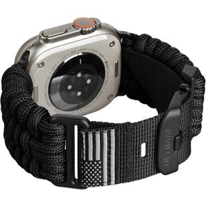 ULTIMAL Paracord Band Compatible with Apple Watch Ultra 2/Ultra 49mm, Series 10 46mm, 9/8/7 45mm, SE2/SE/6/5/4 44mm, 3/2/1 42mm, Braided Strap Design for Men Outdoors (Black USA Flag)