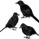JOYIN 3 Pcs Black Halloween Crow Decor, Realistic Crow Raven Decoration Indoor Outdoor Decor Fake Ravens Prop Haunted House Graveyard Cemetery Yard Table Party Favors Desk Trees Walls Windows