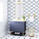 7 x Safiyya 393" x17.7" Wavy Wallpaper Blue and White Wall Paper for Bathroom Peel and Stick Wallpaper Geometric Stripe Removable Modern Contact Paper for Bedroom