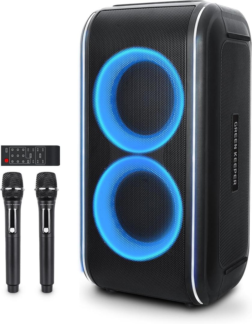 GKD62 Karaoke Machine for Adults Kids, 400W Portable Bluetooth Party Speaker with 2 Wireless Microphones, Built in AI Vocal Removal & Mic Priority, Records, Radio, Loud Sound for Home, DJ, Outdoor