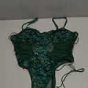 Lilosy Women Sexy Lace Up Floral Embroidered Teddy Lingerie Bodysuit Top Mesh Sheer One Piece (Large, Army Green)