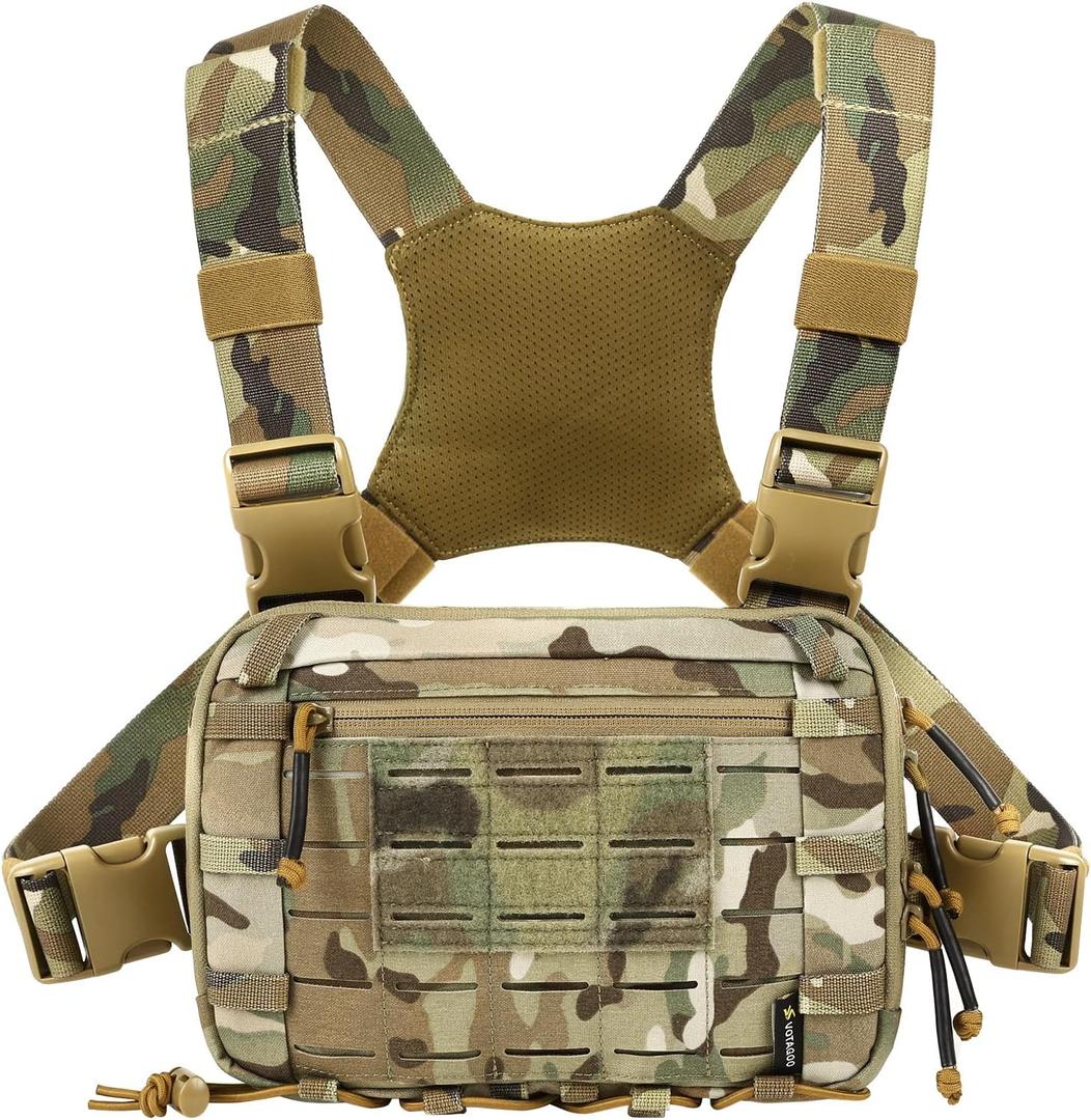 Tactical Chest Pack EDC Chest Bag 2L Utility Molle Chest Rig Pouch with CCW Compartment Adjustable Strap Outdoor (Multicam)