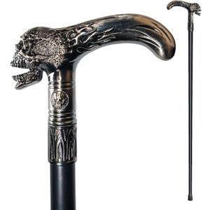 Walking Cane for Men & Women & Seniors - 36.5 Inch Heavy Duty 500+ lbs Capacity, Skull Ergonomic Handle, Decorative & Ornate Design, Gothic & Goth Elegant Black & Silver Artistry, Metal Cane