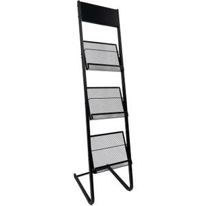AhfuLife Magazine Rack Floor-Standing, 3-Layer Display Stand for Expanding File Folder, File Organizer for Office, Home, School, Travel