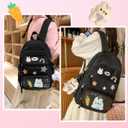 Preppy Backpack with Cute Rabbit & Carrot Plushies Cute Pin Accessories Y2K Aesthetic Backpack Laptop Backpack (Black)