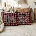 4pack Winter Snow Throw Pillow Case Buffalo Check Plaid with Snowman Santa Cushion Covers Christmas Winter Holiday Farmhouse Decorative Pillowcases 18 x 18 Inches for Sofa Couch(Pink)
