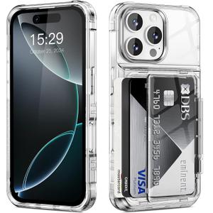 ACANDYA for iPhone 16 Pro Case Wallet Clear Protective Phone Case with Credit Card Holder Heavy Duty Protection Shockproof Anti-Scratch Anti-Yellow Cover for iPhone 16 Pro 6.3 inches Transparent