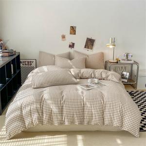 Nayoroom Gingham Duvet Cover Twin Size Brown Tan Plaid Checkered Comforter Cover Grid Farmhouse Bedding Set 2 Pcs Soft Breathable Washed Microfiber Gifts for Women Men