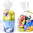 PigPotParty Cellophane Bags 8x11 Inch,100 Pack Clear Plastic Gift Bags with Bottom Gusset for Stand-Up Display, Medium Cello Gift Wrap for Goodies, Treats, Party Favors, Mugs, Includes 100 Gold Ties