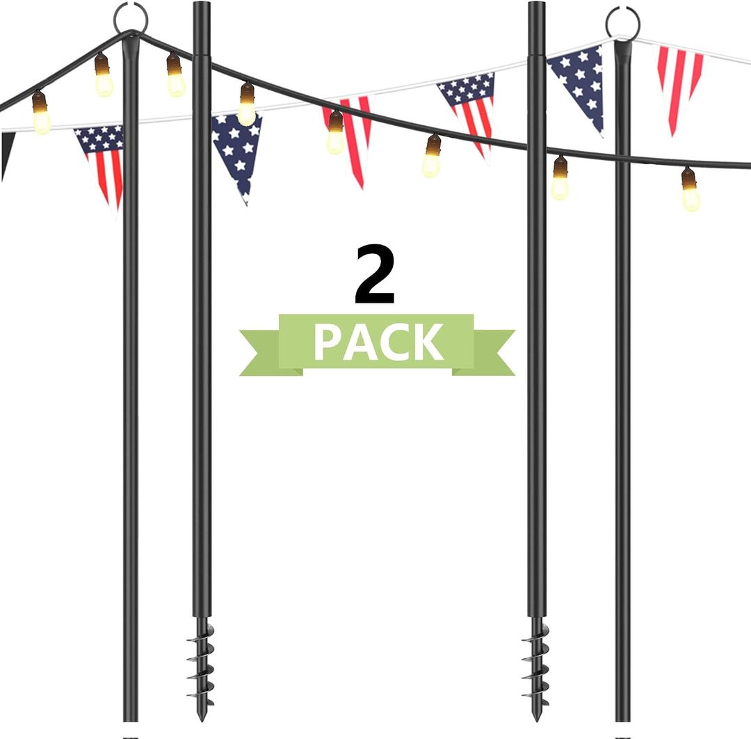 2 Pack String Light Poles for Outside, 10.5 Ft Outdoor String Light Poles for String Lights, Backyard Patio Light Poles for Bistro Party Wedding, Metal Pole for Outdoor String Lights