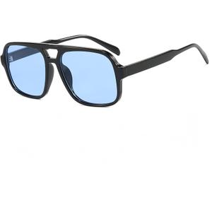 Retro Square Sunglasses, Multiple Colors, UV400 Protection (Black/Blue)