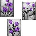 DuoBaorom Rose Poppy Picture Purple Grey Floral Canvas Print Bedroom Decor