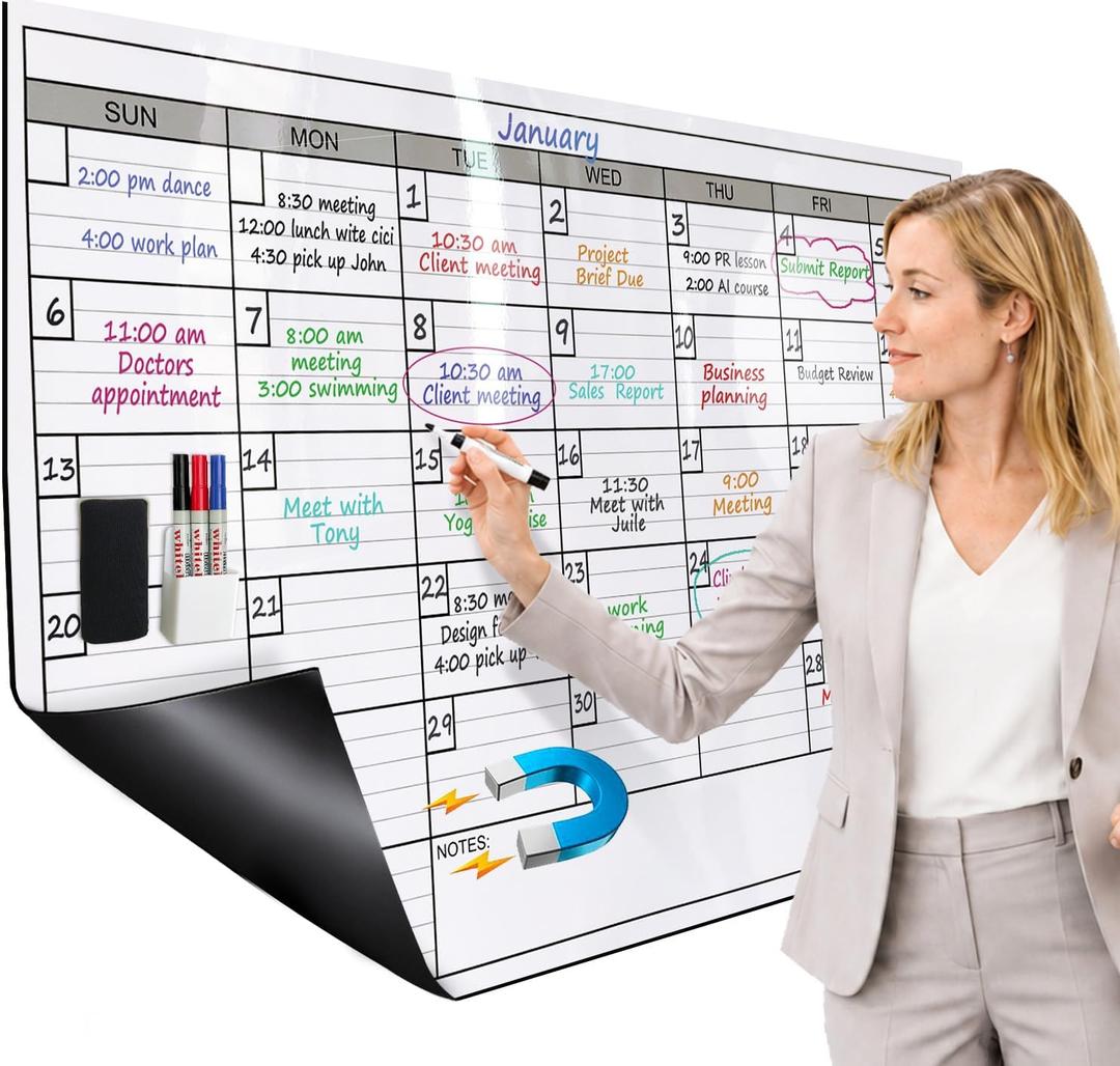 Magnetic Calendar Dry Erase, 25 x 38 in Magnetic Dry Erase Board Calendar
